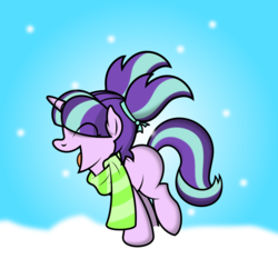 Size: 2056x1993 | Tagged: safe, artist:ideltavelocity, starlight glimmer, pony, unicorn, g4, clothes, cute, eyes closed, female, filly, filly starlight glimmer, glimmerbetes, happy, open mouth, scarf, snow, snowfall, solo, younger