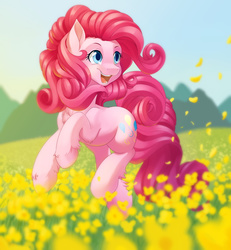 Size: 2000x2164 | Tagged: safe, artist:dstears, pinkie pie, g4, cute, female, flower, happy, high res, smiling, solo, unshorn fetlocks