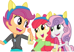 Size: 4293x3000 | Tagged: safe, artist:ambassad0r, apple bloom, scootaloo, sweetie belle, equestria girls, g4, my little pony equestria girls: friendship games, cutie mark crusaders, simple background, smiling, transparent background, vector