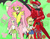 Size: 1018x785 | Tagged: safe, artist:omnimon1996, applejack, fluttershy, equestria girls, g4, digimon, lilamon, magnakidmon