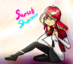 Size: 1903x1662 | Tagged: safe, artist:katedoof, sunset shimmer, equestria girls, g4, boots, clothes, female, leggings, skirt, solo