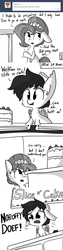 Size: 726x2904 | Tagged: safe, artist:tjpones, oc, oc only, oc:brownie bun, oc:murder slice, bat pony, earth pony, pony, horse wife, ask, bakery, cake, comic, crying, cute, fangs, floppy ears, food, grayscale, lisp, monochrome, open mouth, sad, sitting, smiling, tumblr