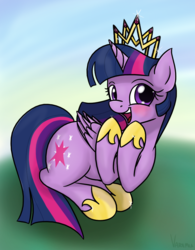 Size: 819x1051 | Tagged: safe, artist:varemia, twilight sparkle, alicorn, pony, g4, adorkable, blushing, crown, cute, dork, female, mare, pretty princess, sitting, solo, twiabetes, twilight sparkle (alicorn)