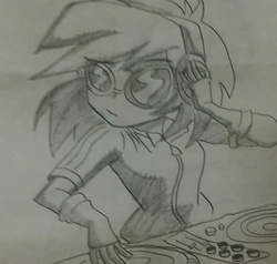 Size: 720x686 | Tagged: safe, dj pon-3, vinyl scratch, equestria girls, g4, female, solo, traditional art