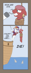 Size: 4362x10157 | Tagged: safe, artist:arvaus, rarity, oc, pony, shark, unicorn, g4, absurd resolution, art of the dress, bipedal, eyepatch, female, hook, mare, ocean, peril, pirate, rope, ship, tied up