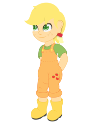 Size: 1600x2000 | Tagged: safe, artist:the-crusader-network, applejack, human, g4, age regression, cute, diaper, female, hatless, humanized, missing accessory, overalls, simple background, solo, transparent background