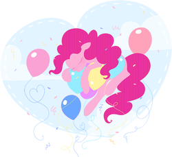 Size: 768x703 | Tagged: safe, artist:aidapone, pinkie pie, pony, g4, balloon, confetti, cute, diapinkes, eyes closed, female, heart, sleeping, solo