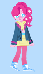 Size: 880x1500 | Tagged: safe, artist:magneticskye, part of a set, pinkie pie, equestria girls, g4, alternate hairstyle, clothes, cute, diapinkes, female, flower, flower in hair, lineless, simple background, solo, white pupils