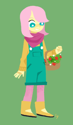 Size: 880x1500 | Tagged: safe, artist:magneticskye, part of a set, fluttershy, equestria girls, g4, alternate hairstyle, basket, clothes, female, flower, flower basket, jumper, lineless, simple background, solo, sweater, sweatershy
