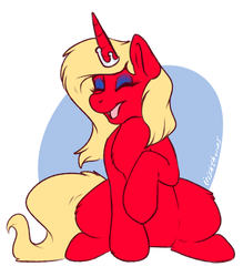 Size: 1280x1463 | Tagged: safe, artist:irishthorns, oc, oc only, oc:scarlet rose, pony, unicorn, crown, eyeshadow, horn, horn jewelry, jewelry, laughing, makeup, red coat