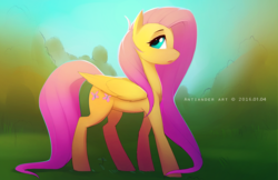 Size: 2000x1298 | Tagged: safe, artist:antiander, fluttershy, pegasus, pony, g4, female, grass, looking up, mare, solo, walking