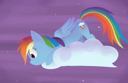 Size: 1024x663 | Tagged: safe, artist:cyrusguildart, rainbow dash, pony, g4, cloud, female, solo