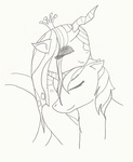 Size: 931x1135 | Tagged: safe, artist:creamecream, queen chrysalis, shining armor, g4, female, love, male, monochrome, neck nuzzle, nuzzling, ship:shining chrysalis, shipping, smiling, straight, traditional art
