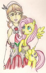 Size: 979x1549 | Tagged: safe, artist:thegloriesbigj, fluttershy, g4, crossover, kantai collection, littorio, traditional art