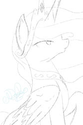 Size: 1024x1536 | Tagged: safe, artist:rubyblossomva, princess celestia, g4, female, monochrome, sketch, solo