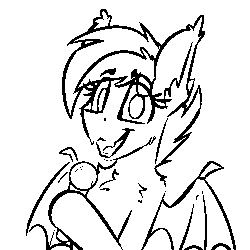 Size: 500x500 | Tagged: safe, artist:ralek, oc, oc only, oc:sunny sheila, bat pony, pony, animated, bat wings, cute, eyes closed, fangs, fluffy, gif, looking at you, microphone, monochrome, open mouth, singing, smiling, solo