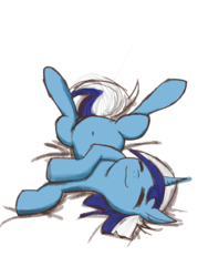 Size: 960x1280 | Tagged: safe, artist:chps06, artist:mizore43, minuette, pony, unicorn, g4, belly, belly button, cute, eyes closed, female, horn, lying down, mare, minubetes, on back, sleeping, smiling, solo, spread legs, spreading