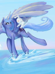 Size: 903x1200 | Tagged: safe, artist:sarochan, princess luna, g4, female, flying, ocean, reddit, snoo, solo