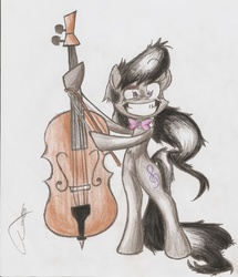 Size: 1700x1979 | Tagged: safe, artist:smoking-mist, octavia melody, pony, g4, bipedal, cello, creepy grin, female, musical instrument, solo, traditional art