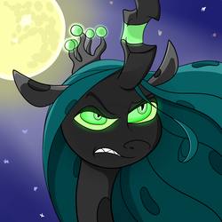 Size: 1024x1024 | Tagged: safe, artist:briarspark, queen chrysalis, changeling, changeling queen, g4, crown, female, jewelry, mare in the moon, moon, regalia, solo
