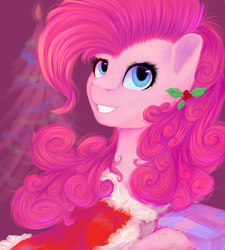 Size: 4500x5000 | Tagged: safe, artist:nightskrill, pinkie pie, g4, absurd resolution, christmas tree, female, grin, holly, portrait, present, solo, tree
