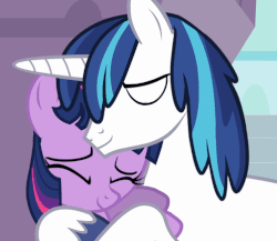 Size: 498x432 | Tagged: safe, screencap, shining armor, twilight sparkle, pony, a canterlot wedding, g4, animated, bbbff, cute, filly, filly twilight sparkle, flashback, hug, teenage shining armor, teenager, younger