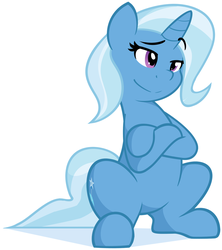 Size: 1280x1443 | Tagged: safe, artist:furrgroup, trixie, pony, unicorn, g4, crossed arms, crossed hooves, eyebrows, female, mare, raised eyebrow, simple background, sitting, solo, white background