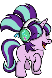 Size: 1140x1719 | Tagged: safe, artist:ideltavelocity, starlight glimmer, pony, unicorn, cute, eyes closed, female, filly, filly starlight glimmer, glimmerbetes, happy, headphones, open mouth, pigtails, raised hoof, raised leg, simple background, smiling, solo, transparent background, younger