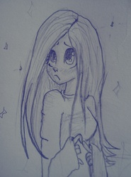 Size: 3120x4208 | Tagged: safe, artist:bangaraa, fluttershy, human, g4, female, humanized, looking away, monochrome, solo, traditional art