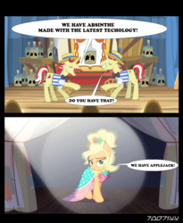 Size: 640x780 | Tagged: safe, artist:teren rogriss, screencap, applejack, flam, flim, g4, absinthe, alcohol, applejewel, comic, flim flam brothers, food