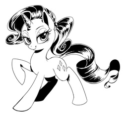 Size: 1024x963 | Tagged: safe, artist:shira-hedgie, rarity, g4, female, monochrome, ponytail, raised hoof, smiling, solo