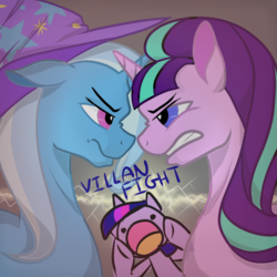 Size: 600x600 | Tagged: safe, artist:lourita-shine, edit, starlight glimmer, trixie, twilight sparkle, pony, unicorn, g4, female, imminent catfight, imminent fight, mare, stare