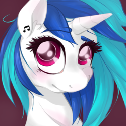 Size: 600x600 | Tagged: safe, artist:lourita-shine, dj pon-3, vinyl scratch, g4, blushing, earring, female, looking at you, music notes, piercing, portrait, solo