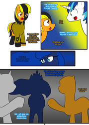 Size: 1244x1737 | Tagged: safe, artist:otakon, princess luna, shining armor, oc, oc:dark thunder, comic:canterlot hero 2, g4, commission