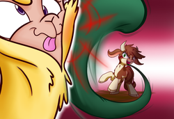 Size: 1280x877 | Tagged: safe, artist:heir-of-rick, arizona (tfh), paprika (tfh), alpaca, cow, daily apple pony, them's fightin' herds, community related, cute, derp, faic, fight, impossibly large ears, impossibly long tongue, species swap, tatzlcow, tatzlzona, tentacle tongue, tentacles, tongue out