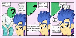 Size: 1276x643 | Tagged: safe, artist:trickydick, edit, flash sentry, g4, behaving like a dog, brad, comic, cute, downvote bait, flashface, get, index get, parody, philosophy, thought bubble, three panel soul, who's a good pony
