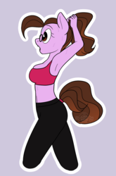 Size: 731x1108 | Tagged: safe, artist:dativyrose, oc, oc only, oc:ivy rose, anthro, armpits, clothes, glasses, midriff, ponytail, solo, sports bra, sweat, workout outfit