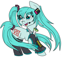 Size: 3463x3217 | Tagged: safe, artist:partypievt, clothes, collar, costume, hatsune miku, headset, high res, leek, microphone, ponytail, ponytails, simple background, solo, stockings, transparent background, vocaloid