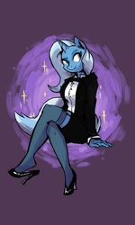 Size: 480x800 | Tagged: safe, artist:carolmelody, artist:herny, edit, trixie, anthro, plantigrade anthro, g4, clothes, female, high heels, skirt, skirt suit, solo, stockings, suit