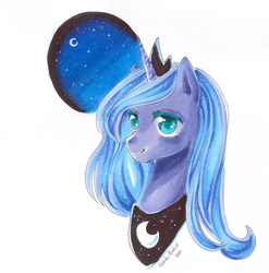 Size: 900x910 | Tagged: safe, artist:lovelyfantasy, princess luna, g4, female, s1 luna, solo, traditional art