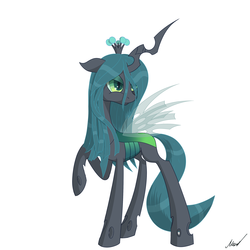 Size: 2500x2500 | Tagged: dead source, safe, artist:soveno, queen chrysalis, changeling, changeling queen, g4, female, high res, simple background, solo