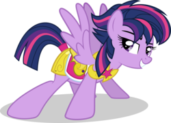 Size: 3500x2509 | Tagged: safe, artist:xebck, twilight sparkle, pegasus, pony, g4, alternate gender counterpart, alternate hairstyle, alternate universe, armor, female, high res, looking at you, mare, pegasus twilight sparkle, punklight sparkle, race swap, role reversal, simple background, solo, spread wings, transparent background, vector, wings