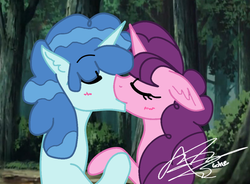 Size: 1024x752 | Tagged: safe, artist:loke-gea, party favor, sugar belle, pony, unicorn, g4, duo, eyes closed, female, kiss on the lips, kissing, male, mare, ship:partybelle, shipping, stallion, straight