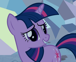 Size: 685x563 | Tagged: safe, screencap, twilight sparkle, pony, unicorn, a canterlot wedding, g4, cropped, crystal caverns, cute, female, lip bite, mare, solo, unicorn twilight