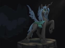 Size: 1920x1411 | Tagged: safe, artist:adidea, queen chrysalis, changeling, changeling queen, g4, female, raised hoof, solo