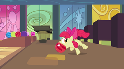 Size: 1366x768 | Tagged: safe, screencap, apple bloom, g4, the cutie pox, female, mouth hold, solo