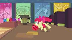 Size: 1366x768 | Tagged: safe, screencap, apple bloom, earth pony, pony, g4, the cutie pox, female, mouth hold, solo