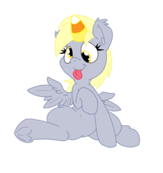 Size: 1560x1650 | Tagged: safe, artist:dfectivedvice, artist:jubileeglider, derpy hooves, pony, g4, candy, candy corn, female, food, pun, silly, silly pony, simple background, solo, tongue out, transparent background, underhoof, visual pun