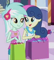 Size: 381x423 | Tagged: safe, screencap, bon bon, lyra heartstrings, sweetie drops, equestria girls, g4, life is a runway