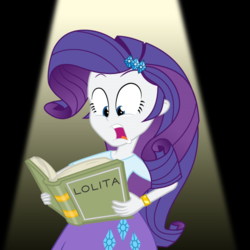 Size: 567x567 | Tagged: artist needed, safe, rarity, equestria girls, g4, book, female, lolita (novel), scared, solo, spotlight, this will not end well